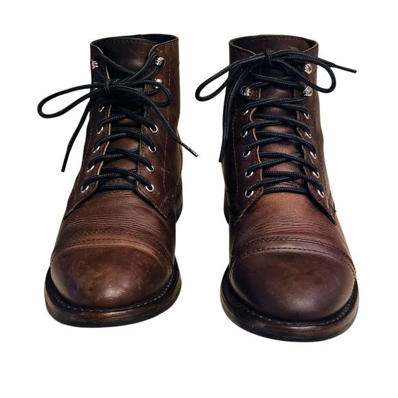 Thursday Everyday Men\'s 9.5 Brown-Leather Lace-Up Cap-Top Combat Boots Handmade main image 5